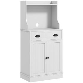 HOMCOM Microwave Storage Cabinet with Drawer and Adjustable Shelf, Kitchen Microwave Stand with Storage, White