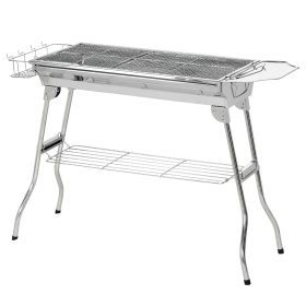 Outsunny Charcoal Barbecue Grill, Stainless Steel Portable Folding Charcoal BBQ Grill, Stainless Steel Camp Picnic Cooker, Silver