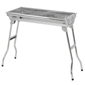 Outsunny 28" Stainless Steel Charcoal Barbecue Grill Portable Folding for Shish Kabob Camping Silver