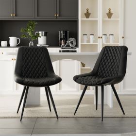 Modern Dining Chairs Set of 2, Top PU Leather Upholstered Dining Room Chairs with Metal Legs, Ergonomic Kitchen Chairs for Kitchen Dinning Room