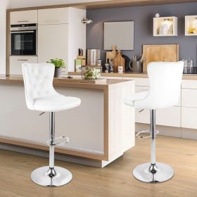Set of 2 Velvet Bar Stools, Swivel Counter Height Stools with Nailhead Trim and Button Accents, Adjustable Bar Chairs for Kitchen Island, Pub, or Club