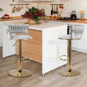 Set of 2 Velvet Bar Stools, Counter Height Stools with Low Back, Gold Swivel Bar Chairs for Kitchen Island, Bar