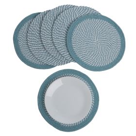 Braided Cotton Placemats 13.5 Inch Set of 6 Washable Anti Slip Heat Resistant Mats Boho Woven Round Table Mats for House Decor Kitchen and Dining
