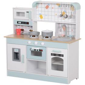 Qaba Kitchen Play Toy Set, Kids Play Kitchen Interactive Playset w/ 6 Pcs Accessories, Sound & Lights for Toddlers Ages 3+
