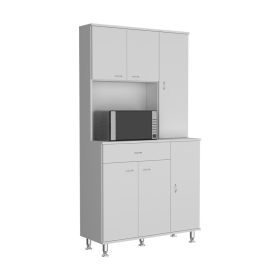 Helis Kitchen Pantry Cabinet, Two Open Shelves, One Drawer, Multiple Cabinets