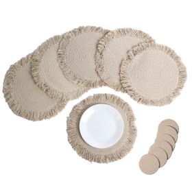 Braided Cotton Placemats 15 Inch Set of 6 Washable Anti Slip Heat Resistant Mats Boho Woven Round Table Mats for House Decor Kitchen and Dining