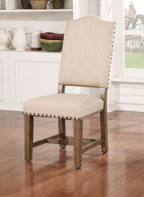 Rustic Classic 2pcs Dining Chairs Beige Fabric Upholstered Cushion Side Chairs Nailhead Trim Kitchen Dining Room Solid wood Light Oak