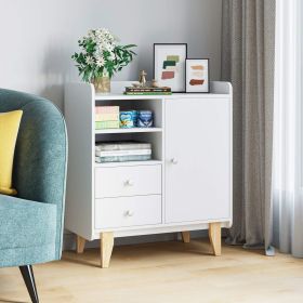 Decorative Cabinet; 34.2 Inches High White Wood Floor Storage Cabinet With Doors And Drawers For Living Room