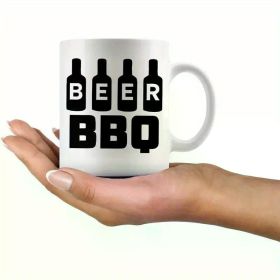 11 Oz Ceramic Beer BBQ Cup - White Coffee Cup with Black Bottle And Grill Design, The Perfect Gift for Beer Lovers, Milk