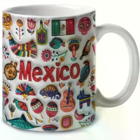 11oz Vibrant Mexican Ceramic Coffee Mug with Colorful Cultural Designs - Durable, Microwave & Dishwasher Safe,