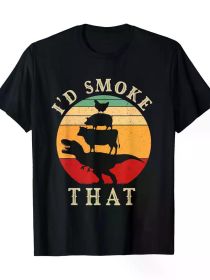 I'd Smoke That Funny BBQ Vintage Meat Smoker Grill Dinosaur T-Shirt 100%Cotton