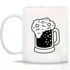 1pc Beer Lovers Ceramic Mug – 11oz White Coffee Cup with Fun Beer Bubble Design, Perfect Gift for Birthdays, Holidays