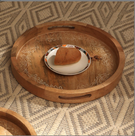 Chato Handmade Round Wooden Decor & Serving Tray (Option: Brown2)